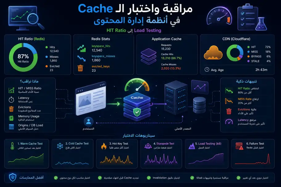 مراقبة واختبار الـ Cache في أنظمة إدارة المحتوى: من HIT Ratio إلى Load Testing