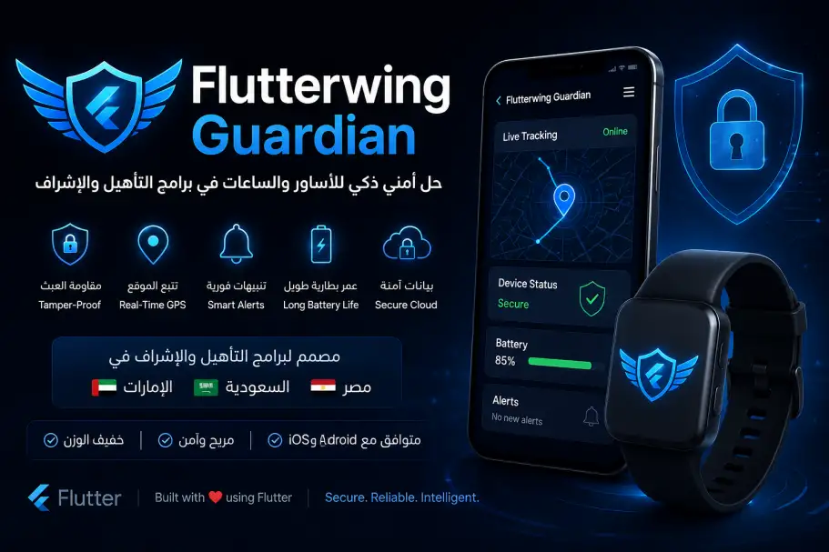 Flutterwing Guardian — حل أمني ذكي للأساور والساعات مع تتبع GPS وتنبيهات فورية وحماية من العبث
